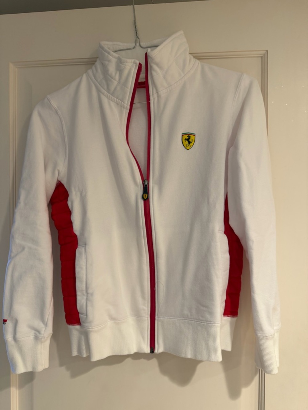 Ferrari White Jacket with Red Trim and Shield Logo